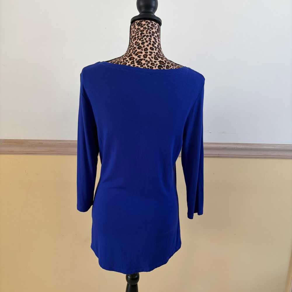 Tahari Womens Royal Blue Scoop Neck 3/4 Sleeve Modal Rayon Basic Top M9V6A553 M - Picture 2 of 4